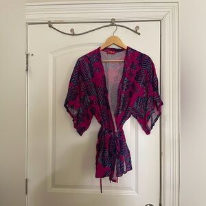Josie Natori Magenta Belted Kimono Top Medium